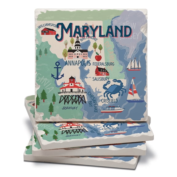 Thirstystone Maryland State Attractions Tumbled Tile Coaster 4 Pack