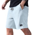 thumbnail image 2 of Nestiefly Mens Casual Waffle Shorts Cotton Drawstring Shorts Stretch Elastic Waist Summer Beach Lounge Sweat Shorts Light Blue 3XL, 2 of 5