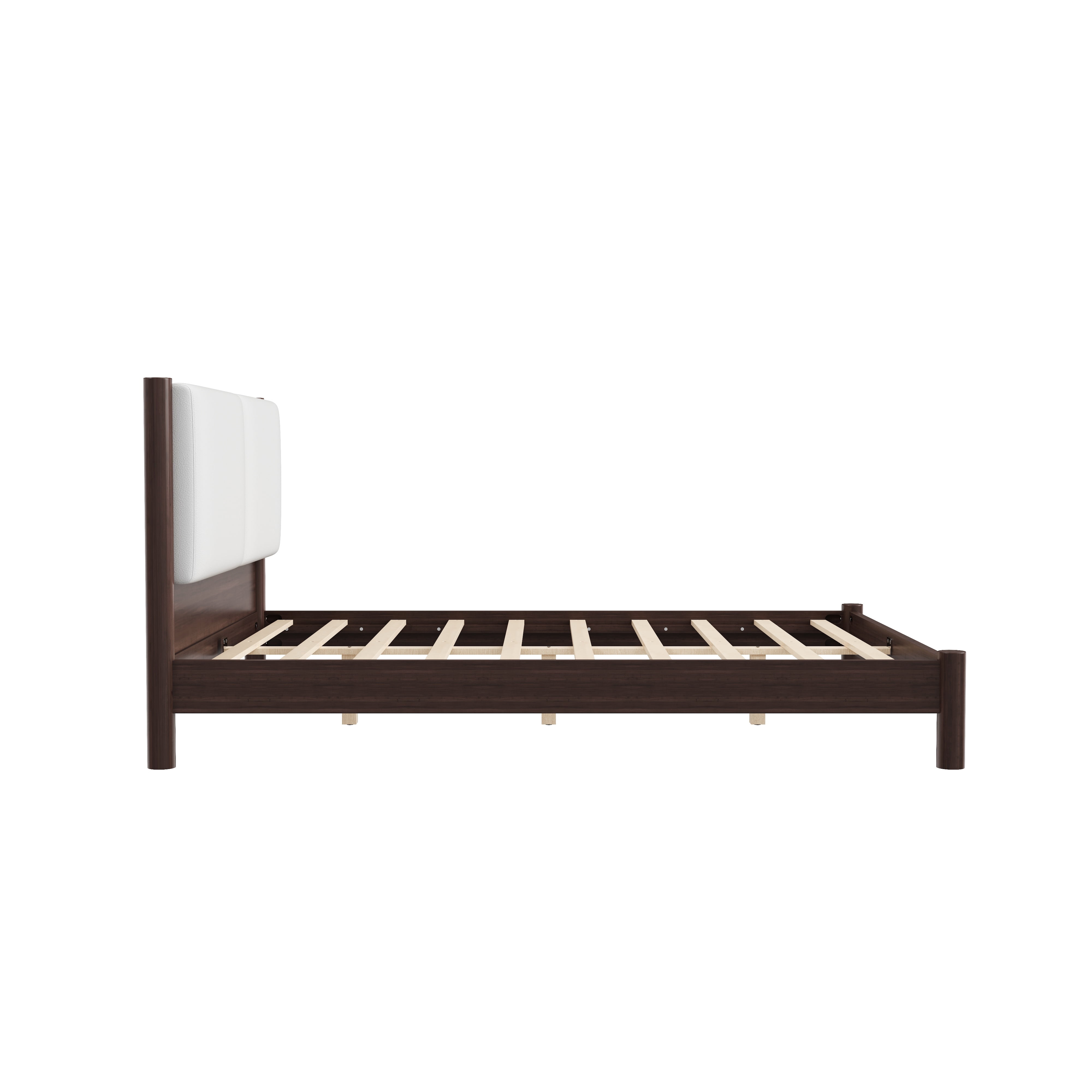Euroco Wood Queen Size Platform Bed with PU Leather Headboard, No Box Spring Needed, Espresso