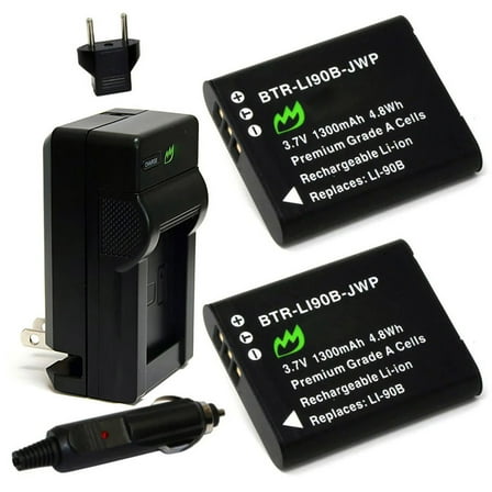 Replacement for Olympus LI-92B Battery (2-Pack, 1300mAh) and Charger