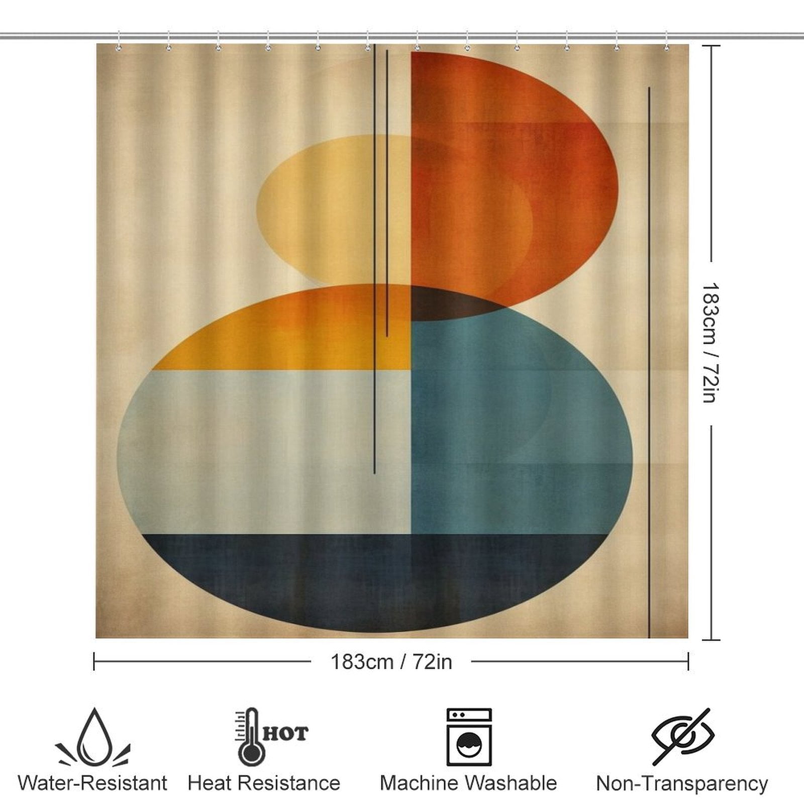 Luxury Geometric 4PCS Shower Curtain Sets with Rugs with Non-Slip Bath Mat Toilet Rug，72" X 72"