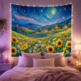 thumbnail image 2 of Layered Sunflower Meadow Beneath Swirling Sky, Serene Illustration for Nature Lovers, Wildflower Landscape Art, Housewarming Gift, Tapestry Wall Hanging for Bedroom and Dorm, 2 of 7