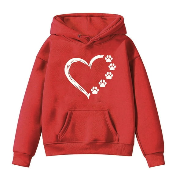 Cute Tween Sweatshirts Oversized Print Casual Hoodies Sweatshirts with Pocket Loose Long Sleeve Tops 1-13 Years, Red, 5 Years