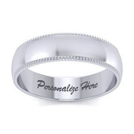 18K White Gold 5MM Heavy Comfort Fit Milgrain Ladies and Mens Wedding Band Size 16 Free Engraving
