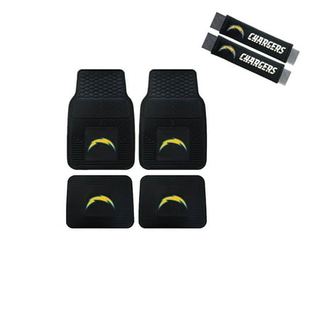 San Diego Chargers Vinyl - San Diego Chargers 2 Front Vinyl Floor Mats And 2 Rear Vinyl Floor Mats With 2 pc Shoulder Pads