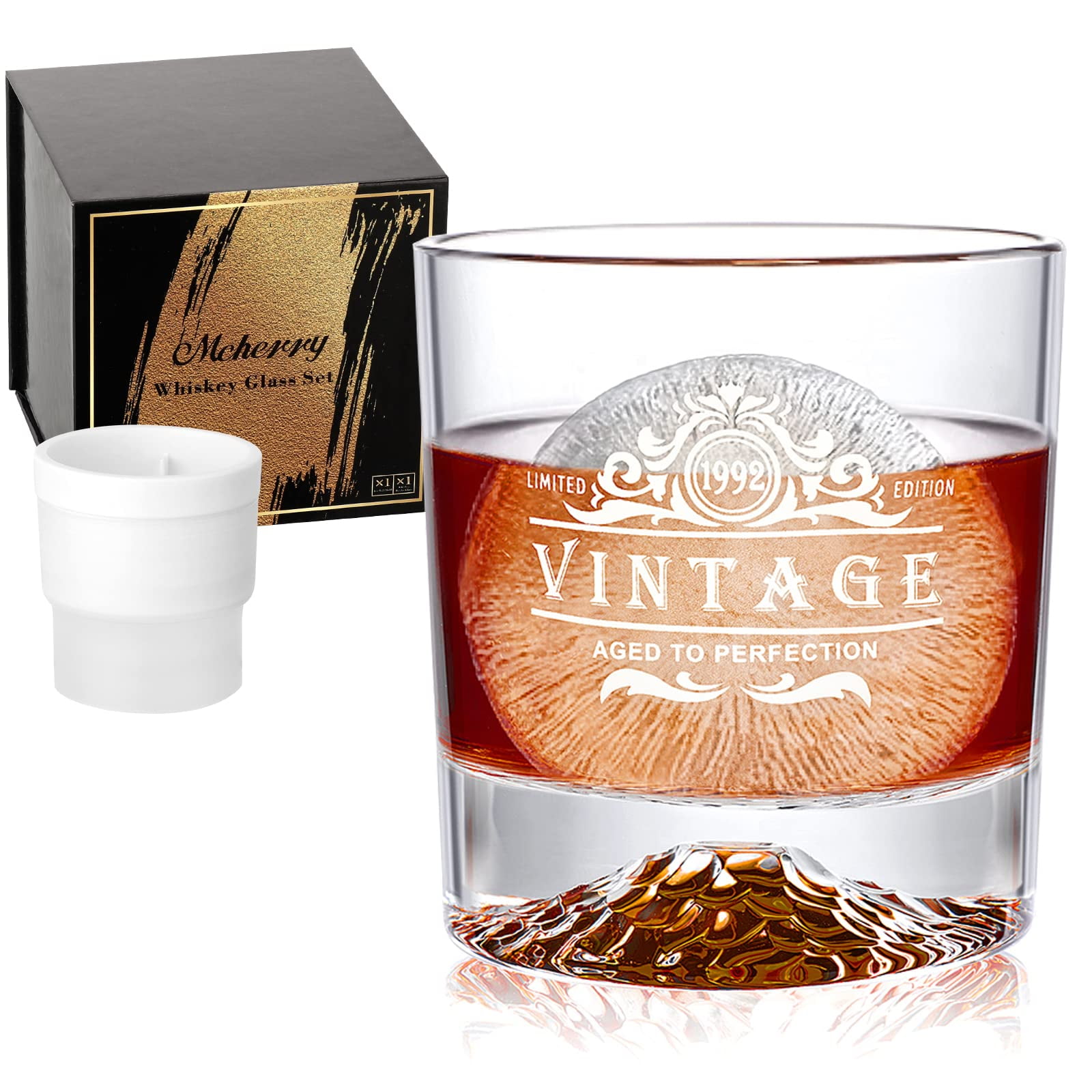 Whiskey Glass and Ice Ball Mold Gift Set , 10 oz Whiskey Glass 2.5