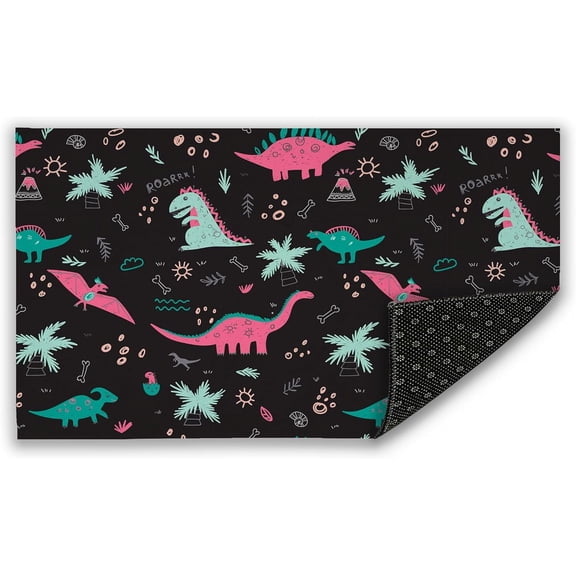 Colorful Dinosaurs Welcome Doormat, Childish Vulcan Palm Shell Indoor Outdoor Decor Patio Door Mats Non-Slip Mat for Home Entrance, Outside Entry, Yard, Garden, Floor, Patio 17x30 Inch