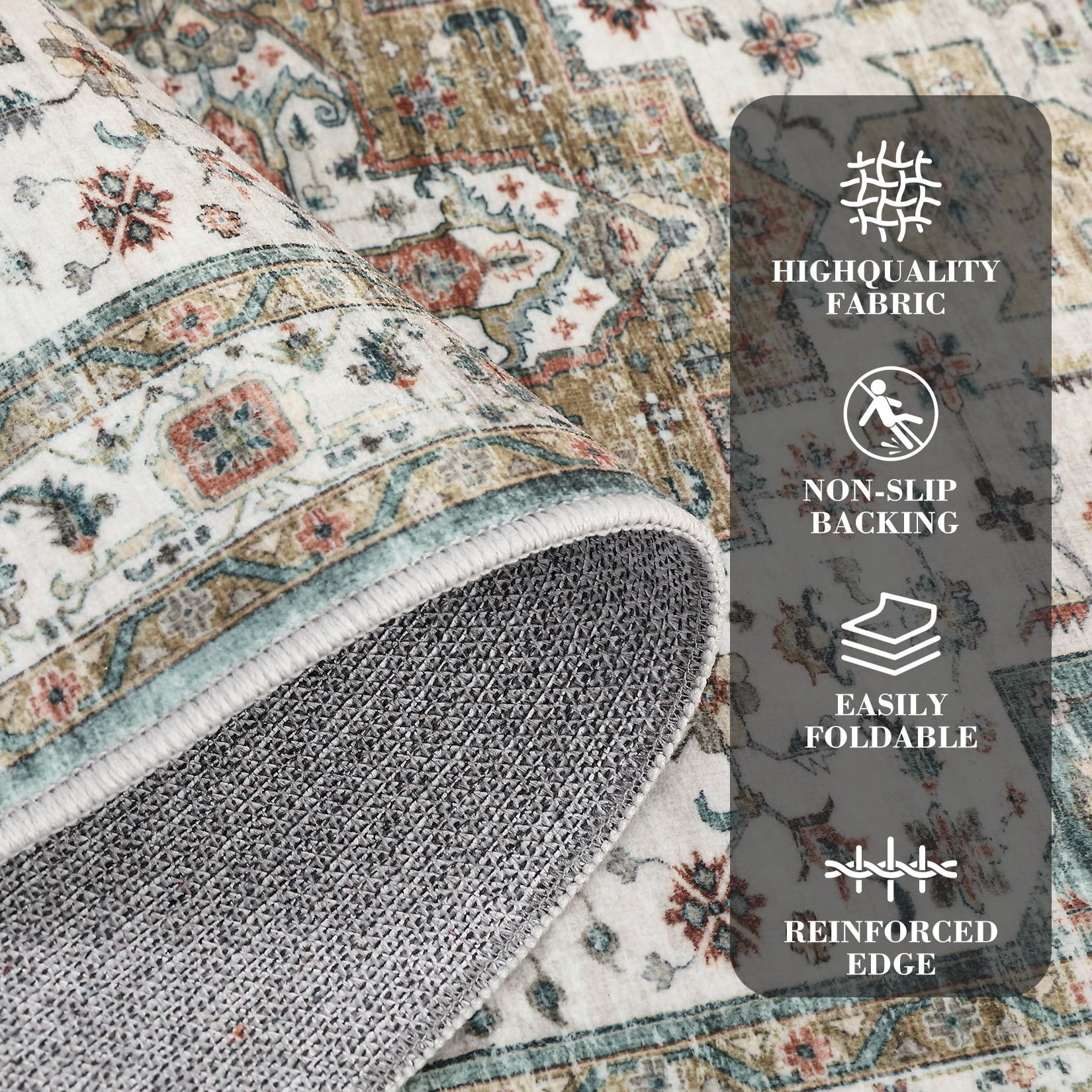 Hasoo Area Rug 5' x 7' Rugs for Living Room Washable Rugs Vintage Distressed Indoor Rug Carpet Soft Lightweight Foldable Nonslip Rug Light Green