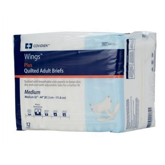 Cardinal Adult Incontinent Brief Wings Tab Closure Medium Disposable Heavy Absorbency Pack of 12