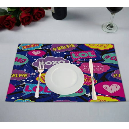 

ECZJNT Pop art comicspeech bubbles Placemat Table Mat Cup Mat 12x18 inch Set of 2