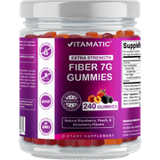 Vitamatic Prebiotic Fiber Gummies for Adults, 7G Extra Strength, Zero Sugar Added, 240 Pectin Based Gummies, Digestive Health & Regularity Support