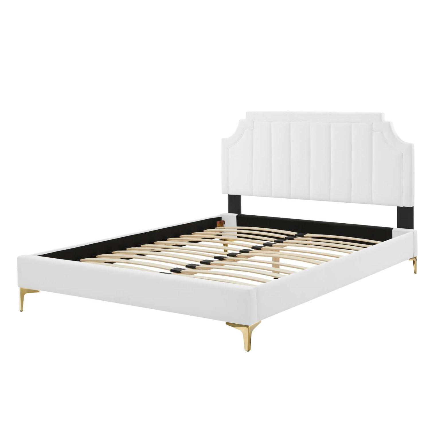 Platform Bed Frame, Tufted, King Size, White, Velvet, Bedroom, Modern Contemporary Boutique HB35506