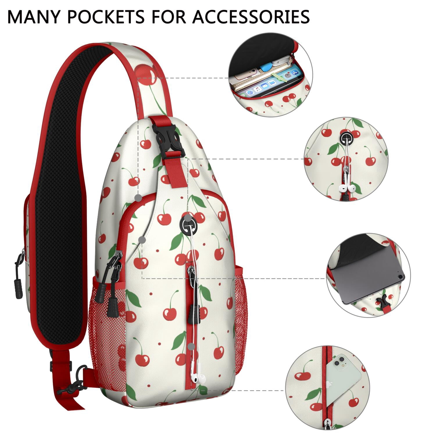 Foodie Sling Backpack with Fun Sushi and Japanese Food Pattern – Lightweight Outdoor Shoulder Bag with Breathable Padding, Reversible Strap, Secure Zippers, Perfect for Sushi Parties and Travel