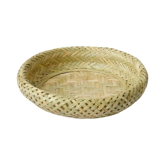 kowaku Bamboo Round Serving Tray Basket Accessories Craft Decorative Circle Food Tray Hand Woven Dish for Breakfast Vegetables Snack Small