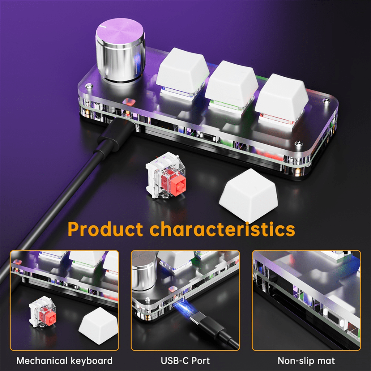 3 Keys 1 Knob 2.4G Macro Keyboard Mini Gaming Custom Programming Wireless Bluetooth Wired Mechanical Keypads