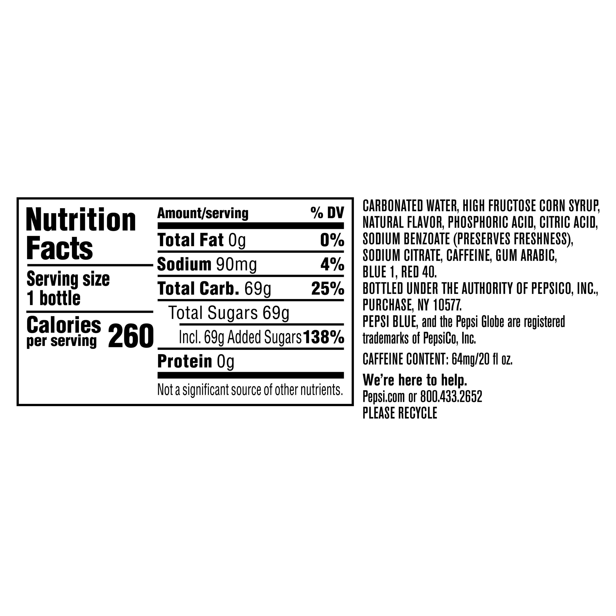 Pepsi Cola Blue Berry Flavored Soda Pop, 20 oz Bottle
