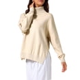 thumbnail image 4 of Suéter de cuello alto para mujer INSPIRE CHIC, tops para un guardarropa de invierno elegante, 2XL color caqui claro, 4 of 6