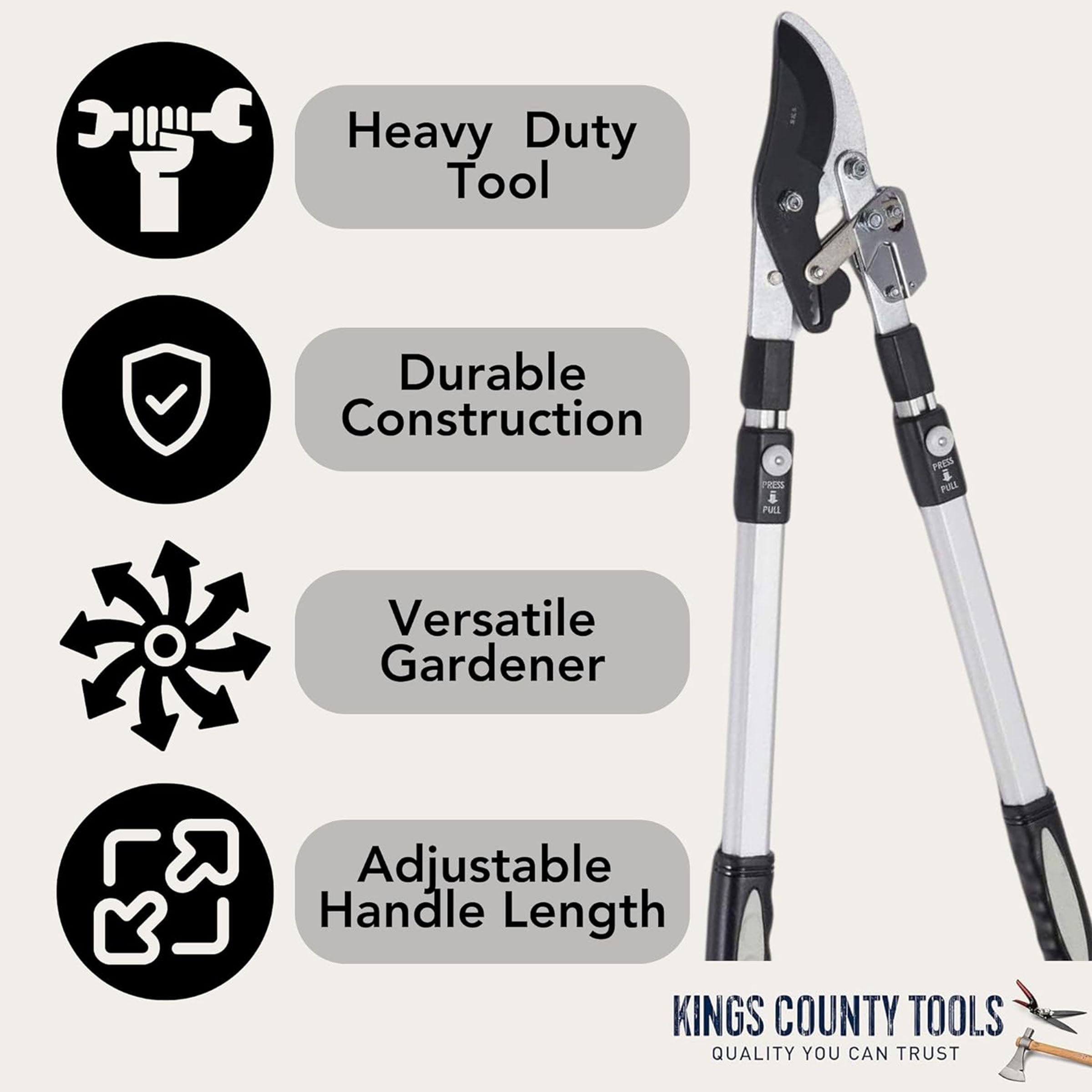 Kings County Tools Tree Trimmer Loppers - Double Ratcheting Bypass Lopper