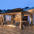 thumbnail image 1 of MELLCOM Pavillon à Toit Rigide 12 Pieds X 16 Pieds avec Rideaux et Moustiquaires, Pavillon à Cadre en Aluminium à Fini Bois avec Double Toit en Acier Galvanisé, 1 of 7