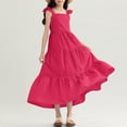thumbnail image 4 of hengsof Girls Sleeveless Square Neck Dress Fashion Striped Camisole Dress Sweet Ruffle Hem Casual Summer Dress for Kids Ages 7-16, 4 of 6
