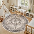 thumbnail image 5 of Toyoso 8x8 Round Washable Area Rug Large Traditional Medallion Luxury Grey Brown Circle Rug Machine Washable For Living Room Dining Room Family Room, 5 of 9