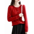 thumbnail image 3 of Womens Long Sleeve Button Up Knit Cardigan Light-Bodied 2026 Crewneck Button Down Sweaters for Women Wine Red M, 3 of 7