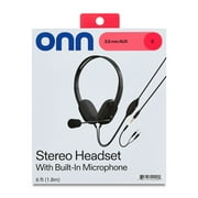 onn 3.5mm AUX Stereo Headset with Built-In Microphone, Black