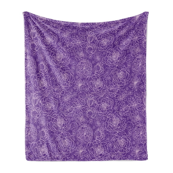 Dark Purple Soft Flannel Fleece Throw Blanket, English Garden Art Dreamy and Flowers Pattern on Repeat Retro Floral Style, Cozy Plush for Indoor and Outdoor Use, 50" x 70", Lilac Violet, by Ambesonne
