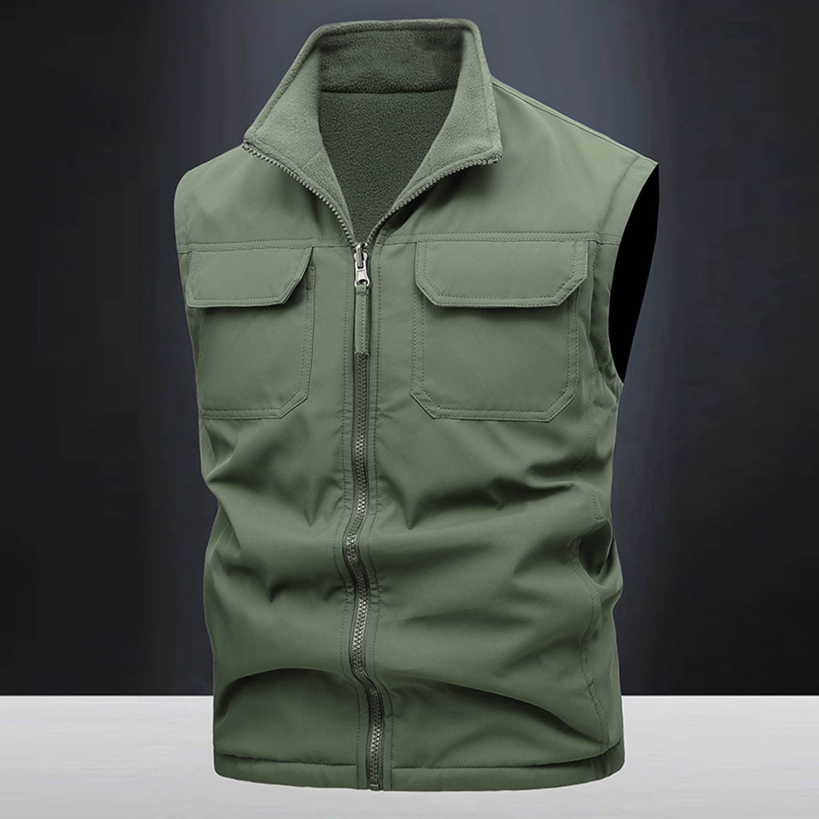 Zedker Men's Windproof Lightweight Golf Vest Outerwear Softshell Sleeveless Jacket for Running Hiking Sports with Pockets Army Green XL