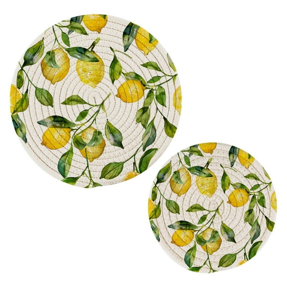 Lemon and Leaves Pot Holders Set Trivets Hot Pads Cotton Mats for Cooking