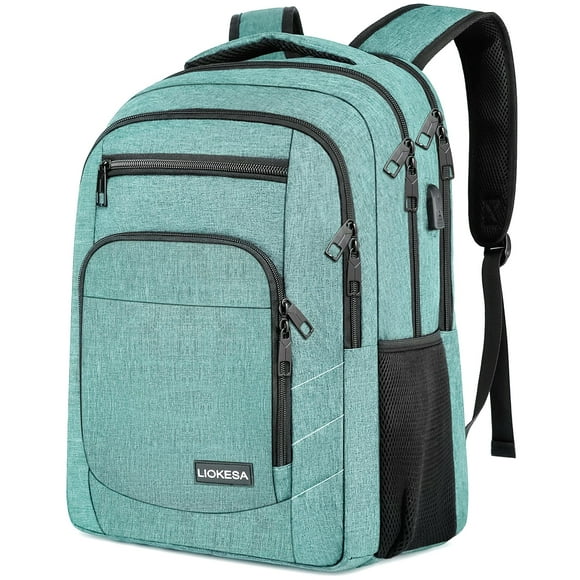 Mochila para portátil Liokesa, color verde azulado, resistente al agua, USB de 15.6 pulgadas