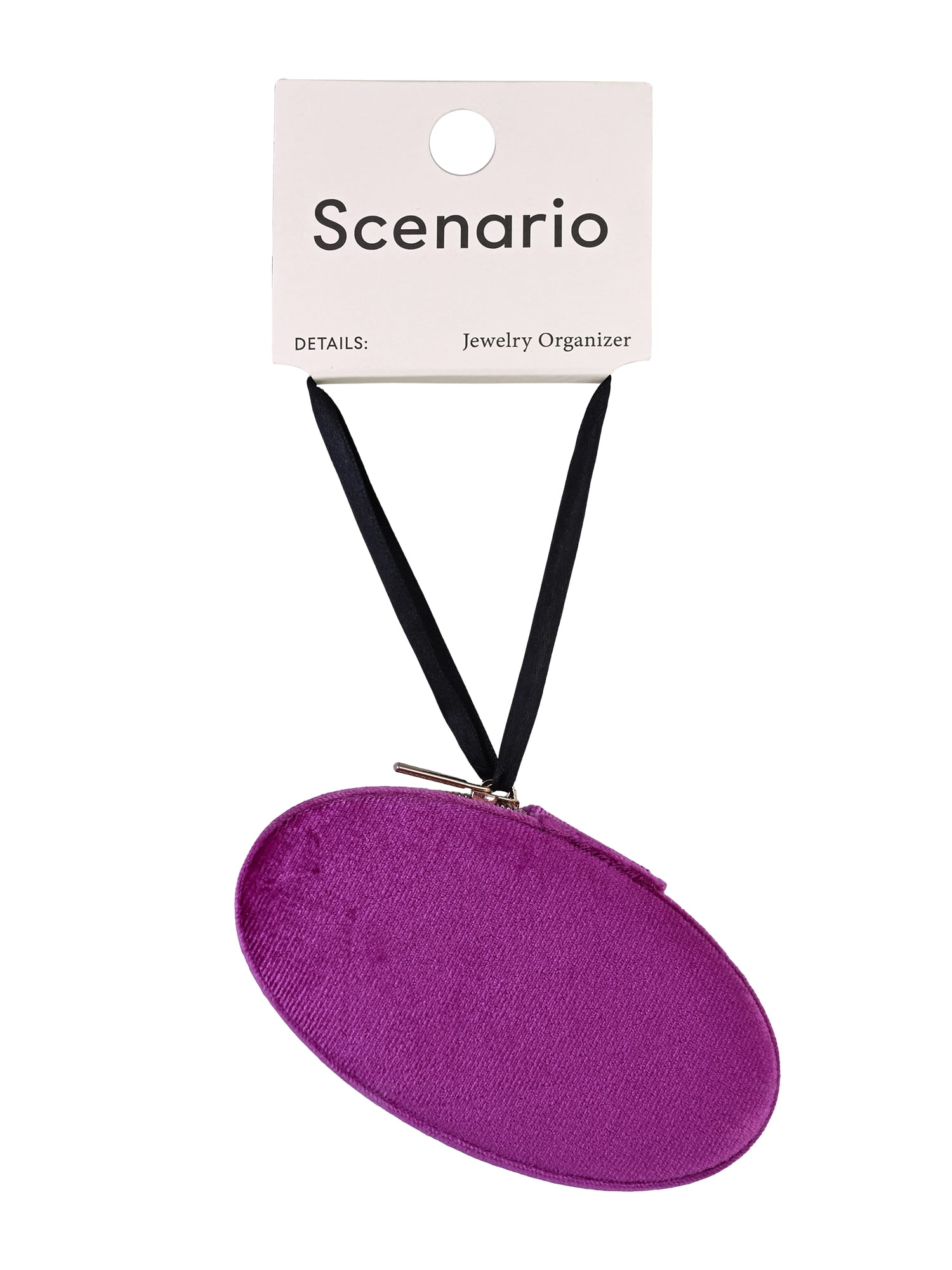 Scenario Women's Oval Zippered Velvet Jewelry Organizer, Magenta