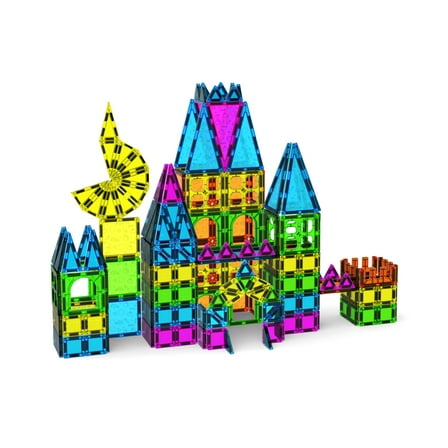 252 Pcs of Magnetic Tile Castle Building Set, High Transparency Colored Window Building Blocks, STEM Children's Educational Toys