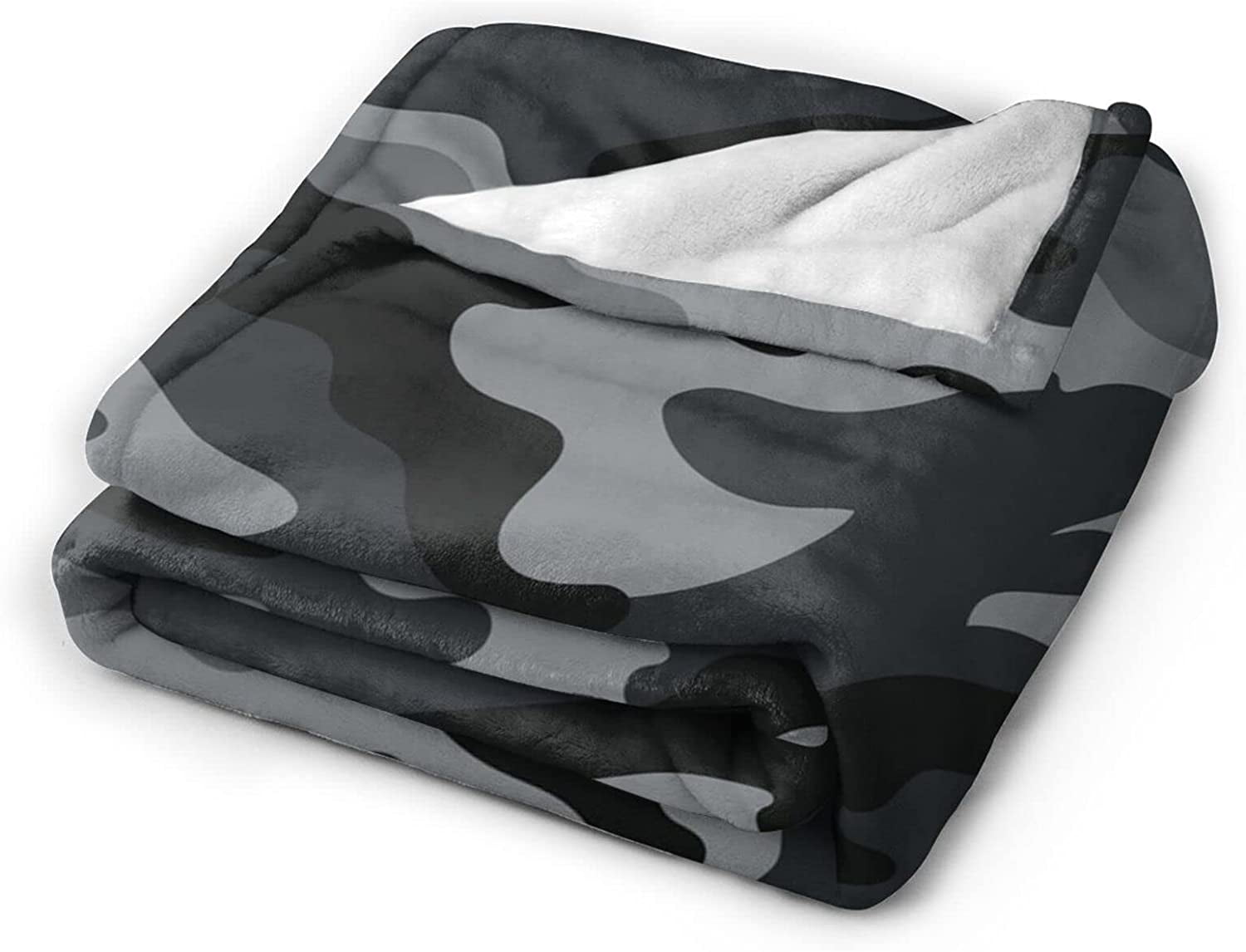 Military Camouflage Pattern Throw Blanket Ultra Soft Warm All Season Black and Grey Camo Decorative Fleece Blankets for Bed Chair Car Sofa Couch Bedroom 80"X60"
