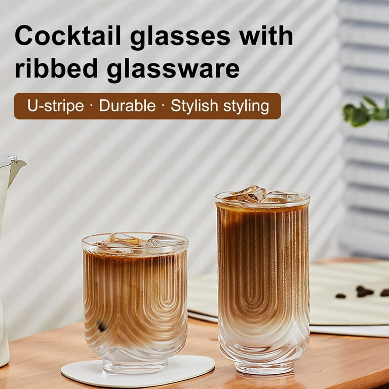 Cheardia Ribbed Glassware Vintage Drinking Glasses Set of 6, 12 oz Iced  Coffee Cup Glass Cups Clear Water Glass for Cocktail, Whiskey, Beer, Juice,  Water - Origami Style - Yahoo Shopping