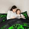 thumbnail image 5 of jejeloiu Cartoon Gamepard Bedding Comforter Set,Modern Geometric Grid Twin Comforter Sets,Black Green Plaid Bedding Set For Boys Kids,Luxury Bedroom Decor Reversible,2pcs, 5 of 8