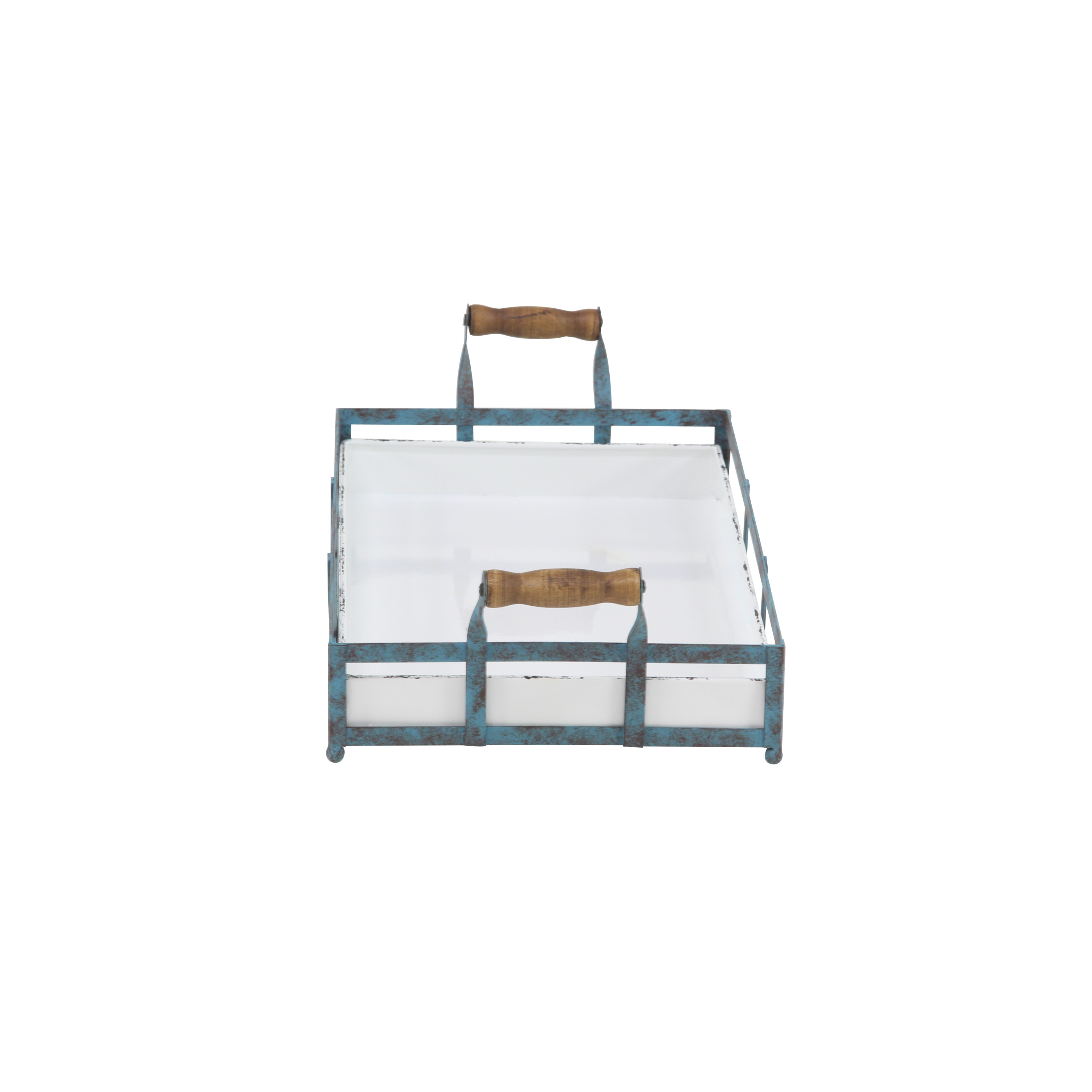DecMode 22", 19"W Metal Farmhouse Tray, Blue, 2 - Pieces