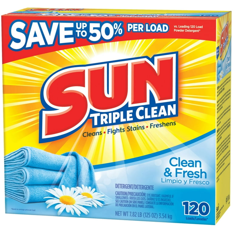 Sun Powder Laundry Detergent Clean Fresh 125 Ounce 120 Loads