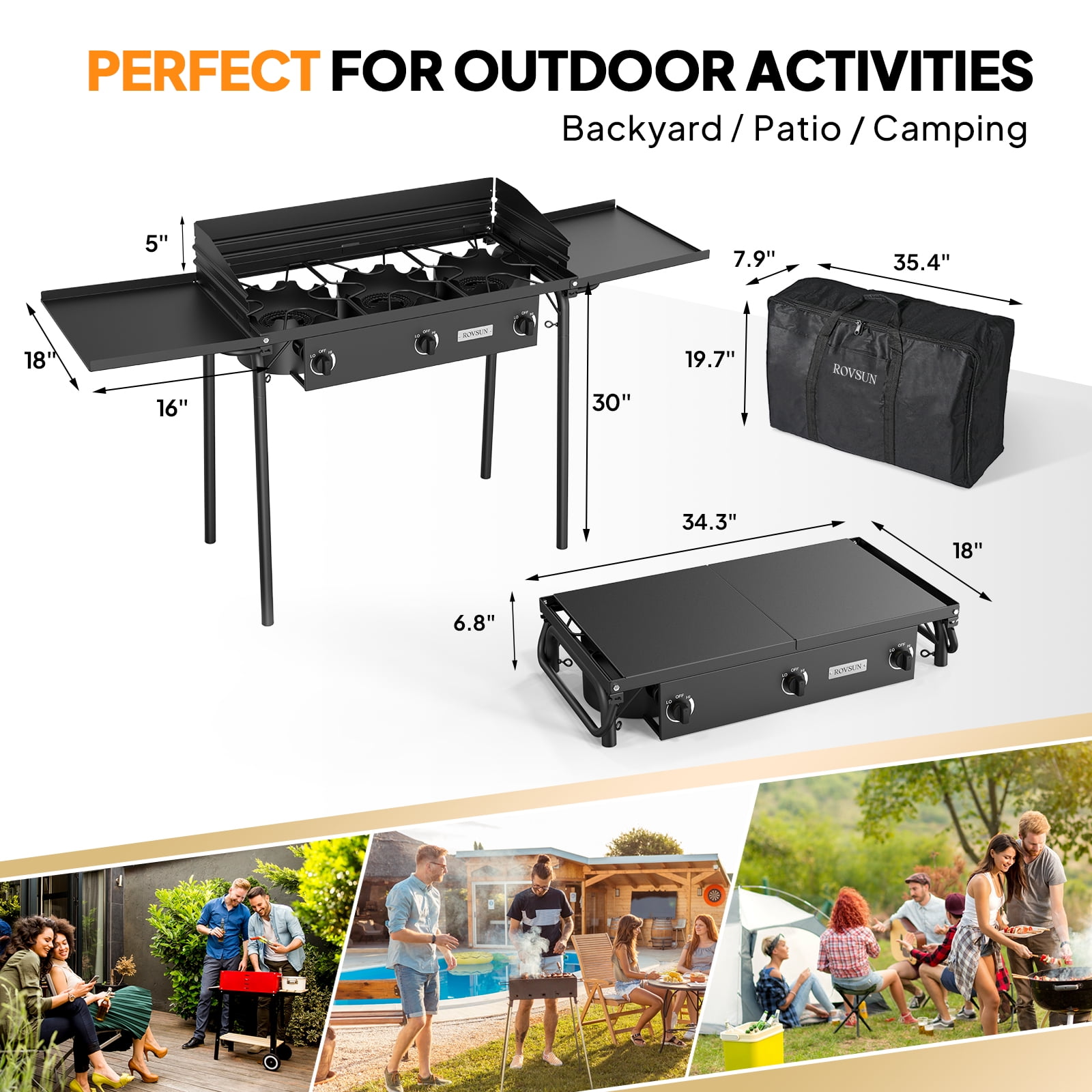 VINGLI 3 Burner Propane Camping Stove with Windscreen, Carrying Bag and Gas Regulator