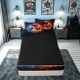 thumbnail image 4 of meiyoeat Fire Sports Balls Zipper Twin Comforter Sets with Fitted Sheet and 2 Pillowcases for Kids Boys, Ice Lightning Zipper Bedding Set for Bedroom, Red Blue, Black ReversibleB, 4 of 6