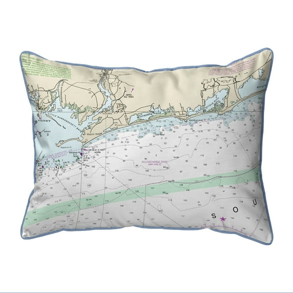 Betsy Drake Interiors Block Island Sound, RI Nautical Map Large Corded Indoor/Outdoor Pillow 16x20
