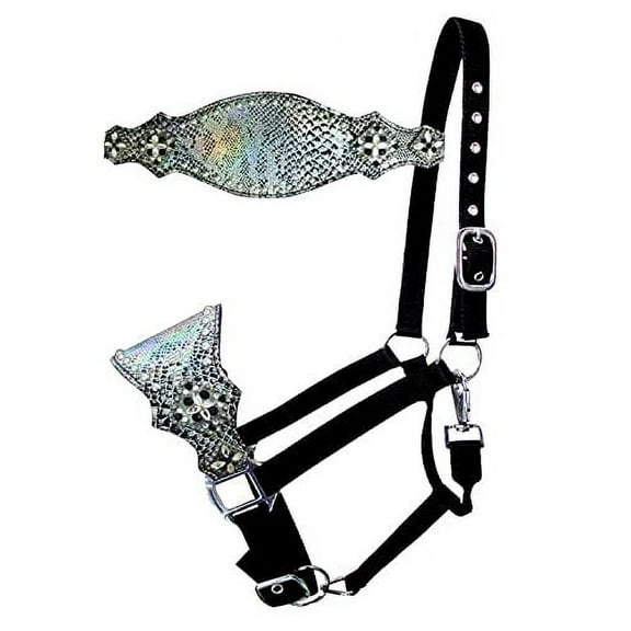 Showman Nylon Bronc Halter w/ Metallic Silver Snakeskin Overlay