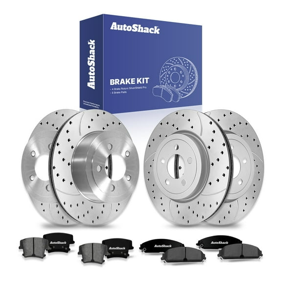 AutoShack Front Vented & Rear Vented Drilled & Slotted Silver Zinc Coated Brake Rotors   Ceramic Pads 12-PC Brake Kit Replacement for 2006-2016 Dodge Charger 2005-2020 Chrysler 300 SilverShield Pro
