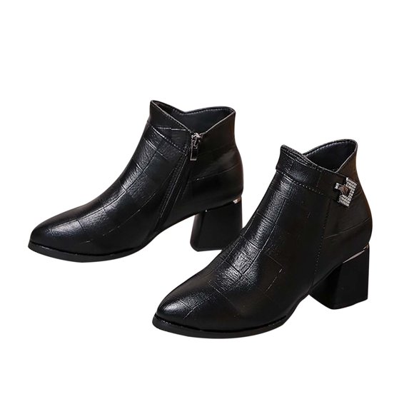 Pisexur Women's Ankle Boots Chunky High Heels Wingtip Oxfords Round Toe Lace Up Stacked Block Heel Vintage Pumps Shoes