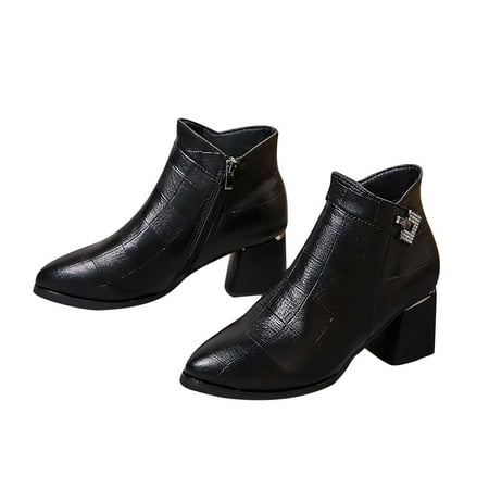 

Fesfesfes Boots for Women Large British Style Pointed Thick High Heels With Side Zipper Short Leg Boots 7(39)