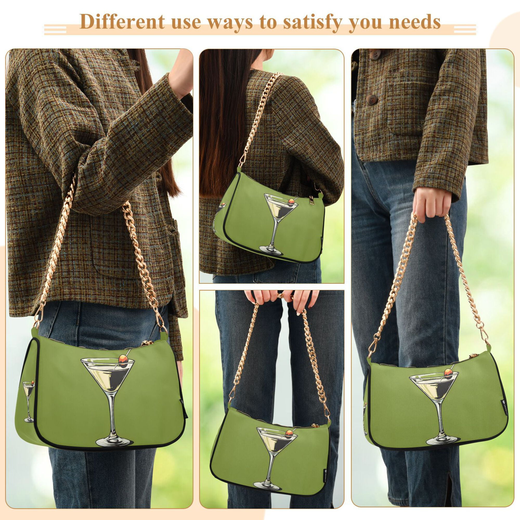 FORMRS Womens Shoulder Bag with Chain Strap Clutch Purse Cute Tote Handbag, Light Black Martini