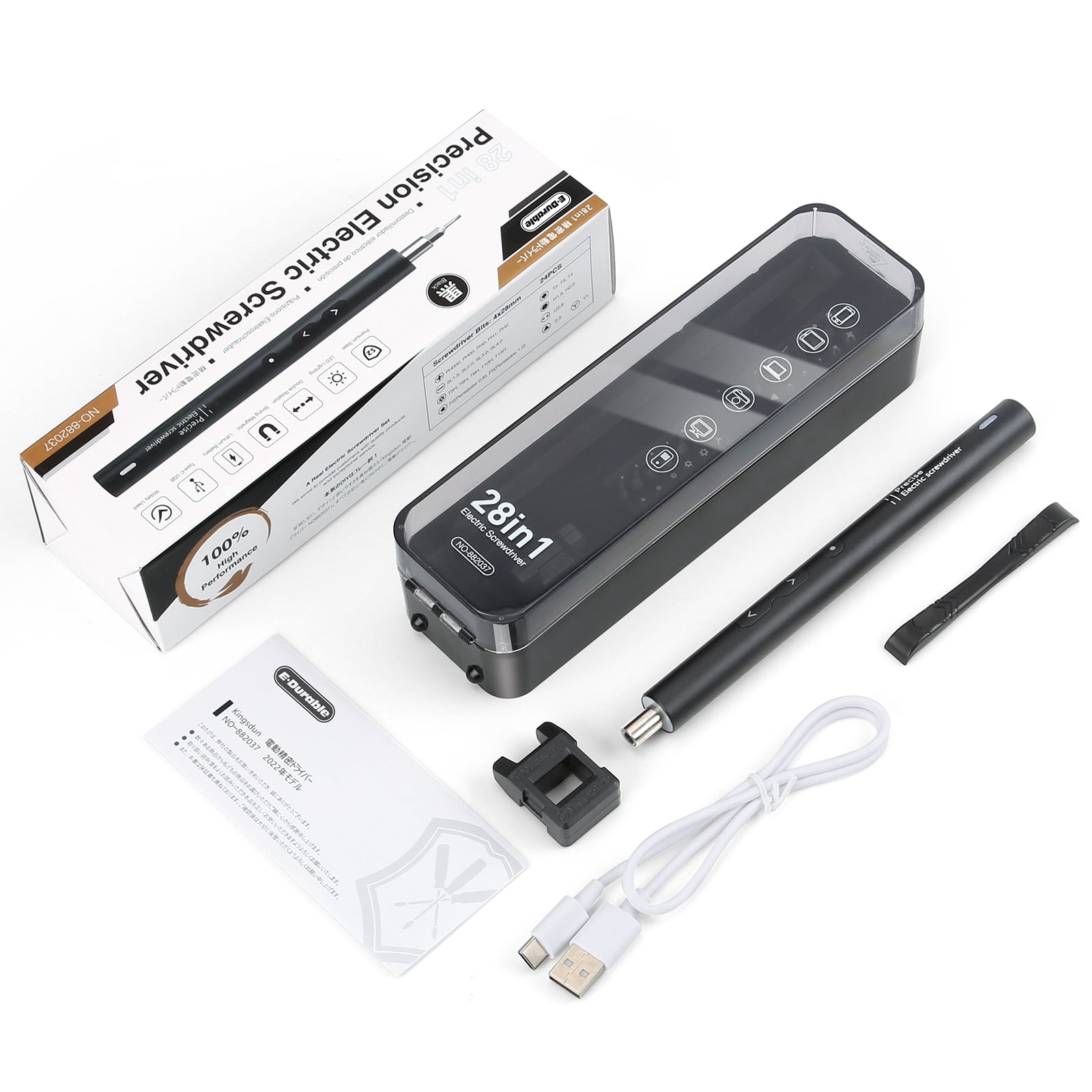 E·Durable 28 in 1 Mini Electric Screwdriver Sets with 24 Bits Rechargeable 3.7V Magnetic Repair Tool Kit