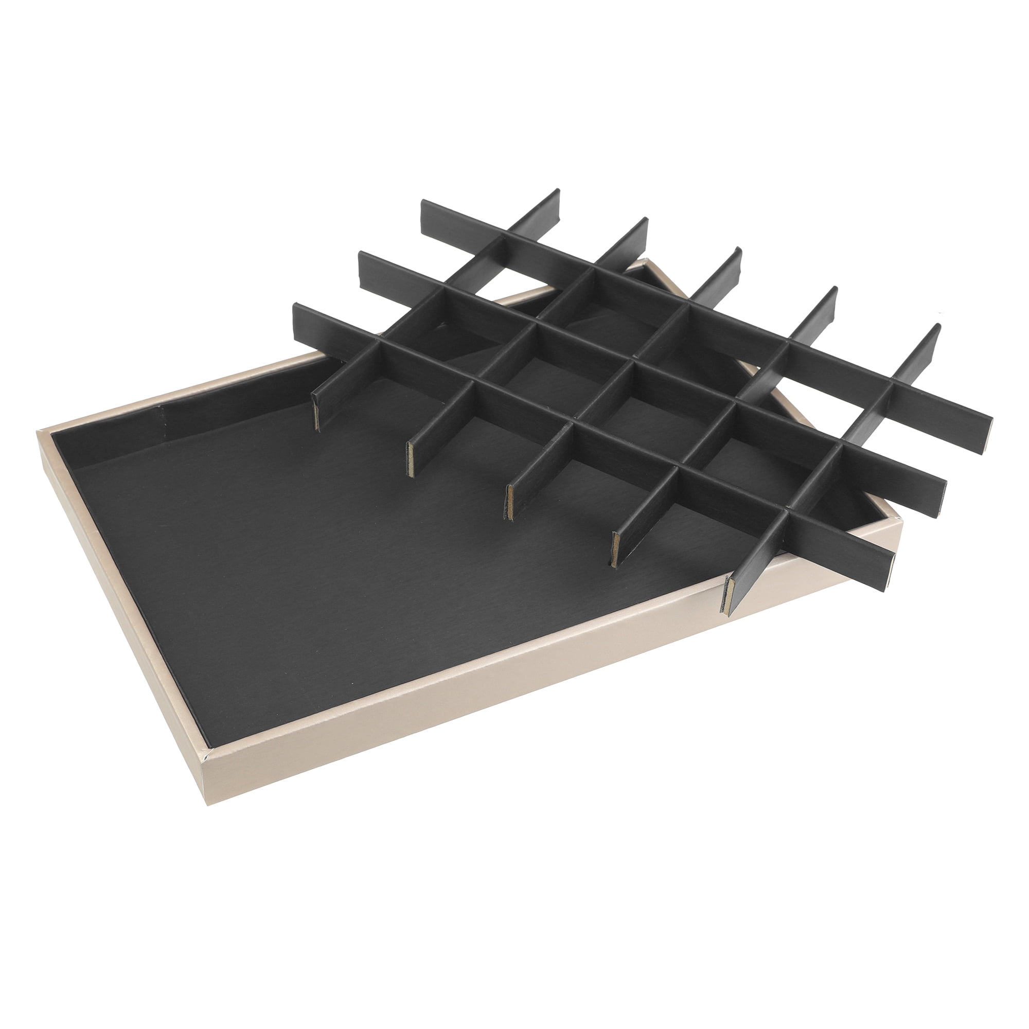 Unique Bargains Set of 2 PU Leather Jewelry Boxes Organizer Trays with Removable Dividers Black 24 Grid Tray