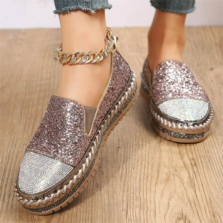 Xysaqa Go Walk Shoes for Women  Slip on Flats Shoes Fashion Rhinestone Flat Sole Single Shoes Women s one-Footed Shoes Casual Shoes Mary Janes Flats on Clearance