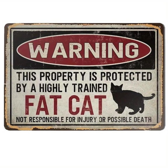 Retro Metal Tin Sign Warning Property Protected By A Fat Cat Aluminum Sign For Home Bar Wall Art Decor 12x8Inch
